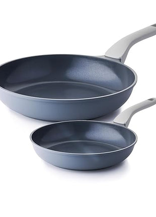 PRICUSIS Nonstick Ceramic Frying Pan, Skillet with Stay Cool Handle,Egg & Omelet & Chef's Pan, Induction Compatible & Oven Safe, Dishwasher Safe, PTFE PFAS & PFOA Free (8+10 Inch)