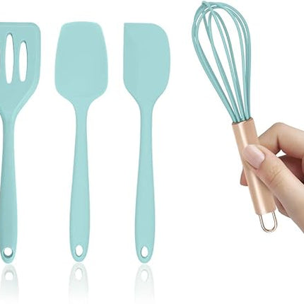 COOK WITH COLOR Silicone Cooking Utensils, Kitchen Utensil Set, Easy to Clean Silicone Kitchen Utensils, Cooking Utensils for Nonstick Cookware, Kitchen Gadgets Set, Mini, Aqua