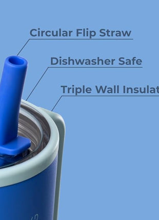 HydroJug Traveler - 32 oz Water Bottle with Handle & Flip Straw - Fits in Cup Holder, Leak Resistant Tumbler-Reusable Insulated Stainless Steel & Rubber Base - Gifts for Women & Men, Riptide