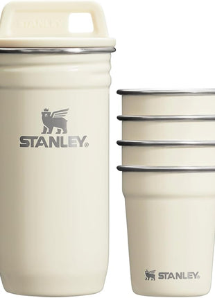 STANLEY Adventure Pre-Party Nesting Shot Glass Set | 4 Shot Glasses in Travel Carrying Case | 2 oz Stainless Steel Shooters | BPA-Free | Cream Gloss