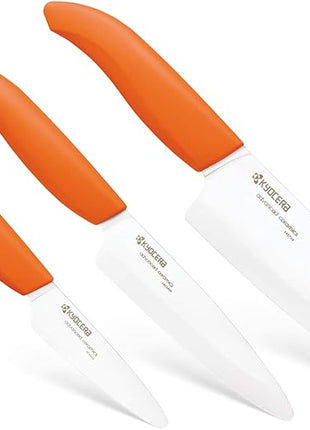 Kyocera FK-3PC-WHOR 3Piece Advanced ceramic Revolution Series Knife Set, Blade Sizes: 5.5", 4.5", 3", Orange