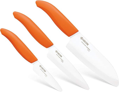 Kyocera FK-3PC-WHOR 3Piece Advanced ceramic Revolution Series Knife Set, Blade Sizes: 5.5", 4.5", 3", Orange