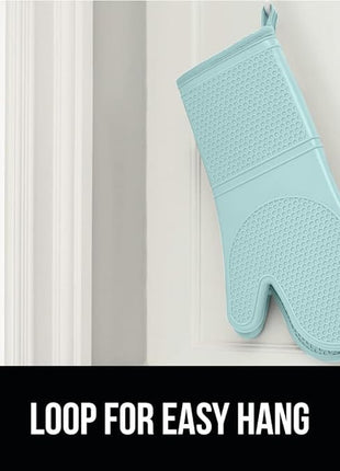 GORILLA GRIP BPA-Free Soft Silicone Oven Mitts, Heat Resistant and Waterproof Cooking Gloves, Thick Cotton Lining, Flexible Gripping for Baking Grilling, Kitchen Potholders Set of 2, 12.5x8.3, Mint
