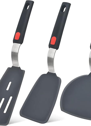 Silicone Spatula Turner Set of 3, Beijiyi 600°F Heat Resistant Cooking Spatulas for Nonstick Cookware, Large Flexible Kitchen Utensils BPA Free Rubber Spatula Set for Egg, Pancake, Fish, Burger