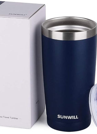 SUNWILL Travel Coffee Tumbler 20 oz, Insulated Mug with Lid, Stainless Steel Cup for Outdoor, Powder Coated Navy