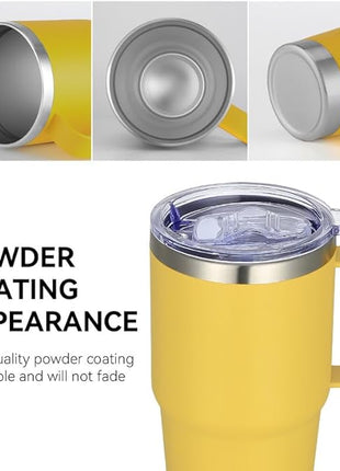 VEGOND 20 oz Tumbler Bulk with Handle Lid and Straw, Stainless Steel Insulated Travel Coffee Mug Set, Spill Proof Double Wall Metal Tumblers Cups, Powder Yellow 12 Pack
