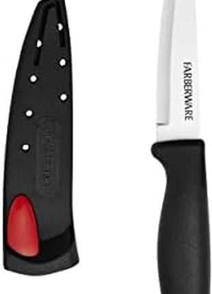 Farberware Edgekeeper 3.5-Inch Paring Knife with Self-Sharpening Blade Cover, High Carbon-Stainless Steel Kitchen Knife with Ergonomic Handle, Razor-Sharp Knife, Black