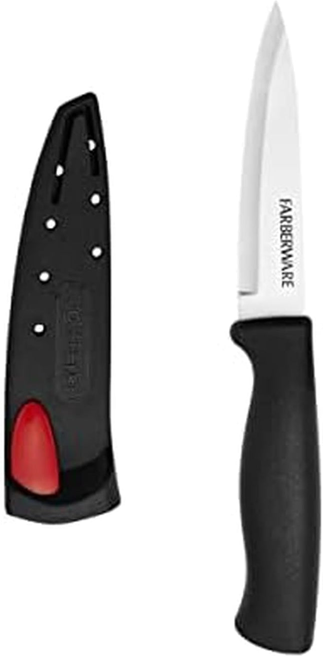 Farberware Edgekeeper 3.5-Inch Paring Knife with Self-Sharpening Blade Cover, High Carbon-Stainless Steel Kitchen Knife with Ergonomic Handle, Razor-Sharp Knife, Black
