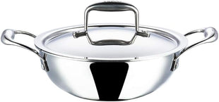 Vinod Platinum Triply Stainless Steel Kadai | Suitable For Indian Cooking, Sauces, Stews, Soups | Extra Deep Kadai With Lid | Induction, Electric Friendly (22cm)