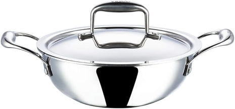 Vinod Platinum Triply Stainless Steel Kadai | Suitable For Indian Cooking, Sauces, Stews, Soups | Extra Deep Kadai With Lid | Induction, Electric Friendly (22cm)