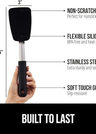 GORILLA GRIP Patented BPA-Free Non-Scratch Spatula, Heat Resistant Silicone Head for Nonstick Cooking Pans, Soft Rubber Handle, Kitchen Spatulas for Flipping, Holiday Prep Essentials, 11.6 in, Black
