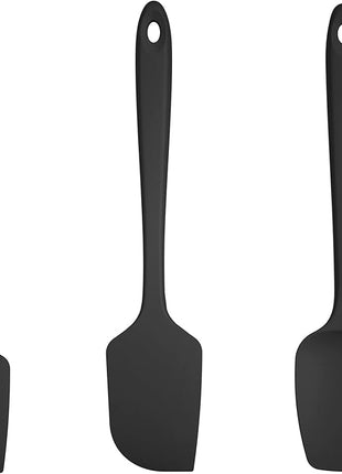 U-Taste Silicone Spatula Set, 600ºF High Heat Resistant, Seamless Food Grade Flexible Rubber Kitchen Cooking Mixing Baking Scraper for Nonstick Cookware Set of 3 (Black)