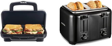 Proctor Silex Deluxe Hot Sandwich Maker, Nonstick Plates, Stainless Steel & 4 Slice Toaster, Cool-Touch Walls, Shade Selector, Toast Boost, Auto Shut-off and Cancel Button, Black