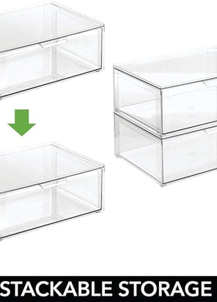 mDesign Plastic Stackable Closet Storage Organizer Bin Containers with Front Pull Drawer for Cabinet, Desk, Shelf, Cupboard, or Dresser Organization - Lumiere Collection - Clear