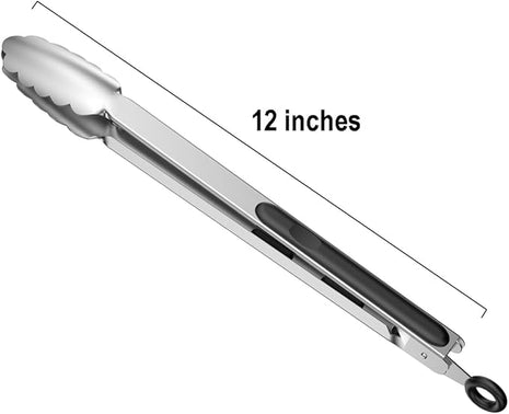 12-inch Stainless Steel Kitchen Tongs with Locking, Metal Food Tongs Non-Slip Grip (12")