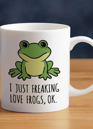 LOZACHE Cute Frog Coffee Mug, 11oz, Ceramic Tea & Milk Cup, Funny Gag Gift, White Elephant, for Frog Lovers