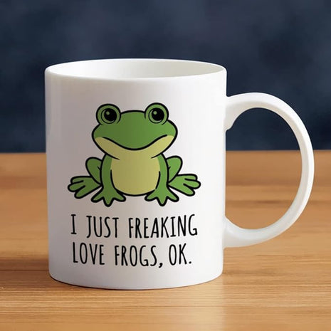 LOZACHE Cute Frog Coffee Mug, 11oz, Ceramic Tea & Milk Cup, Funny Gag Gift, White Elephant, for Frog Lovers