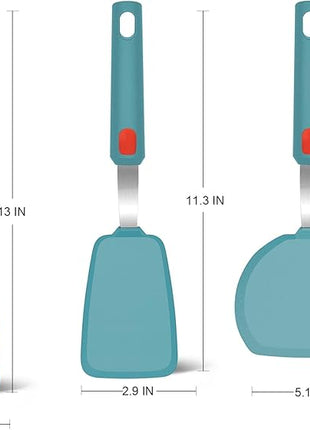Beijiyi Silicone Spatula Turner Set of 3, 600°F Heat Resistant Nonstick Turner Spatulas for Kitchen Use, Large Flexible Silicone Cooking Utensils Rubber Spatula Set for Egg, Pancake, Fish (Blue)