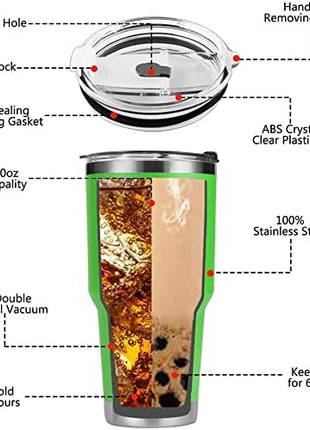 D·S 30 oz Green Tumbler Stainless Steel Double Wall Vacuum Insulated Mug with Straw and Lid, Cleaning Brush for Cold and Hot Beverages