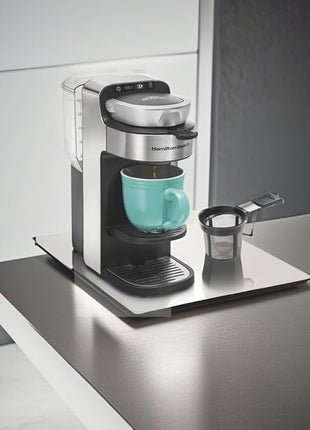 Hamilton Beach The Scoop Single Serve Coffee Maker & Fast Grounds Brewer for 8-14oz. Cups, Brews in Minutes, 40oz. Removable Reservoir, Stainless Steel (49987),Silver