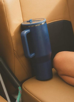 HydroJug Traveler - 40 oz Water Bottle with Handle & Flip Straw - Fits in Cup Holder, Leak Resistant Tumbler-Reusable Insulated Stainless Steel & Rubber Base - Gifts for Women & Men, Midnight