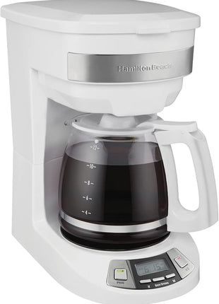 Hamilton Beach 12 Cup Programmable Drip Coffee Maker with 3 Brew Options, Glass Carafe, Auto Pause and Pour, White (46294)