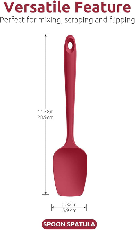 U-Taste Silicone Spoon Spatula Set, 600ºF High Heat Resistant Food Grade Flexible Rubber Scraper, Integrated Cooking Mixing Baking Kitchen Utensils Set of 3 for Nonstick Cookware (Red)