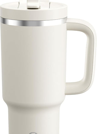 32 oz Tumbler with Handle and Straw: Stainless Steel Insulated Tumbler Keeps Cold for 24 Hours, Leakproof Travel Cup Fits in Cup Holder and BPA-Free, Cream Moon