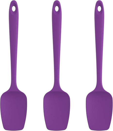 U-Taste Silicone Spoon Spatula Set, 600ºF High Heat Resistant Food Grade Flexible Rubber Scraper, Integrated Cooking Mixing Baking Kitchen Utensils Set of 3 for Nonstick Cookware (Purple)