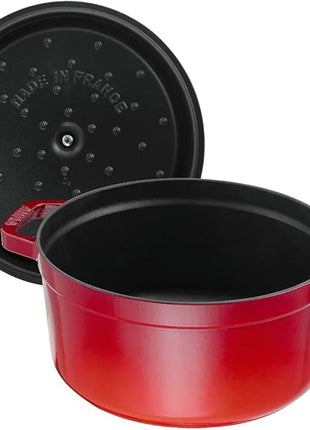 STAUB Cast Iron Dutch Oven 5.5-qt Round Cocotte, Made in France, Serves 5-6, Cherry