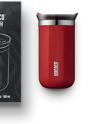 WACACO Octaroma Lungo Vacuum Insulated Coffee Mug, Double-wall Stainless Steel Travel Tumbler With Drinking Lid, 10 fl oz(300ml)， Carmine Red