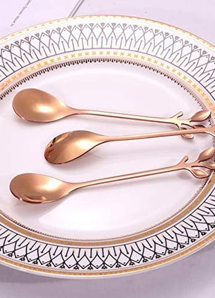 AnSaw Elegant Rose Gold Leaf Coffee Spoons - 10-Piece, 4.7" Mini Stainless Steel Espresso & Dessert Tea Spoons, Perfect for Demitasse & Small Servings