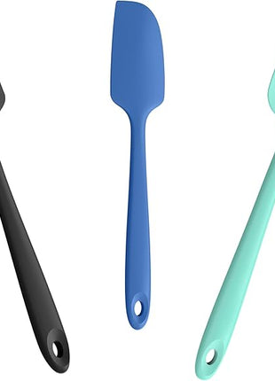 3-Piece Silicone Spatula Scrapers: Doosu 600°F Heat Resistant Food Grade Kitchen BPA Free Rubber Baking Cooking Tool Nonstick Utensil Set for Mixing, Scraping, Folding, Stirring, Serving (Multi-3)