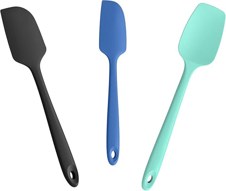 3-Piece Silicone Spatula Scrapers: Doosu 600°F Heat Resistant Food Grade Kitchen BPA Free Rubber Baking Cooking Tool Nonstick Utensil Set for Mixing, Scraping, Folding, Stirring, Serving (Multi-3)