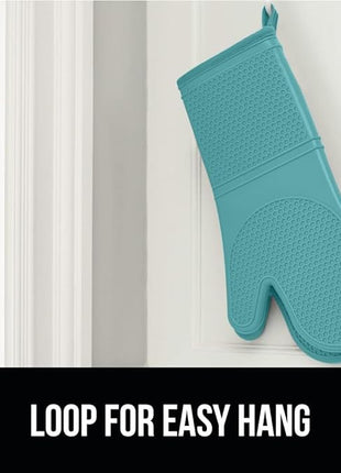 GORILLA GRIP BPA-Free Soft Silicone Oven Mitts, 14.5x8.3, Heat Resistant and Waterproof Cooking Gloves, Thick Cotton Lining, Flexible Gripping for Baking Grilling, Kitchen Potholders Set, Turquoise