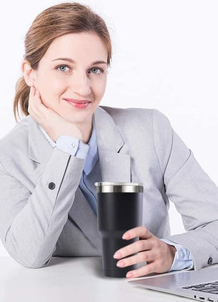 30oz Stainless Steel Travel Mug with Lid, 25 Pack Double Wall Vacuum Insulated Bulk Tumbler, Powder Coated Coffee Cup Suitable for Vehicle Cup Holders (Black)