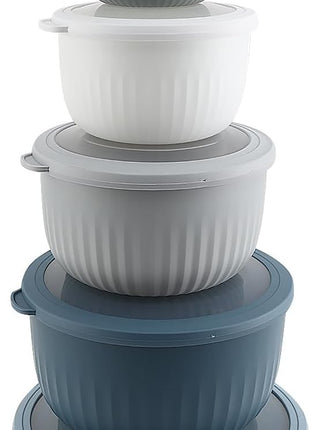 COOK WITH COLOR Prep Bowls with Lids- Wide and Deep Nesting Plastic Small Mixing Bowl Set with Lids, 12 Piece Set - Deep Bowls, Blue/Grey