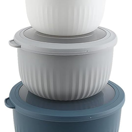 COOK WITH COLOR Prep Bowls with Lids- Wide and Deep Nesting Plastic Small Mixing Bowl Set with Lids, 12 Piece Set - Deep Bowls, Blue/Grey