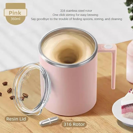 Self Stirring Mug,Self Stirring Coffee Mug,Suitable for Coffee, Milk, Cocoa and Other Beverages (Pink, 12 Ounces)