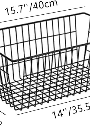 Slideep Farmhouse Large Wire Organizer Storage Bins Freezer Food Storage Basket for Kitchen Cabinets, Office, Bathroom, Pantry Organization Storage Bins Rack with Handles, 2 Pack, Black
