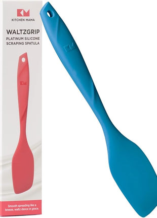 Kitchen Mama WaltzGrip Platinum Silicone Scraping Spatula: Heat Resistant, Seamless, Non Stick for Frying Pan Cookware, Safe, Flexible Bowl Scraper - Ideal for Mixing, Baking, Stirring (Blue)