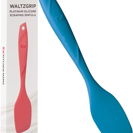 Kitchen Mama WaltzGrip Platinum Silicone Scraping Spatula: Heat Resistant, Seamless, Non Stick for Frying Pan Cookware, Safe, Flexible Bowl Scraper - Ideal for Mixing, Baking, Stirring (Blue)