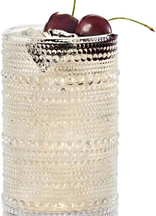 Fortessa Jupiter Beaded Hobnail Glass, 13 Ounce Iced Beverage (Set of 4), Clear