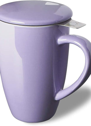 Sweejar Porcelain Tea Infuser Mug with Lid, 16 oz Teacup with Strainers for Loose Leaf Tea, Microwave and Dishwasher Safe Coffee Mug(Purple)