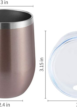 DOMICARE Stainless Steel Wine Tumbler Bulk with Lid, Personalized Rose Gold Insulated Tumblers Set, 12oz Travel Coffee Cups Pack of 1