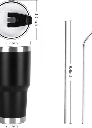 SYACOT 30oz Tumbler Double Wall Stainless Steel Vacuum Insulated Travel Mug with Splash-Proof Lid Metal Straw and Brush