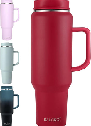 50 oz Tumbler with Handle, Insulated Tumblers with Lid and Straw, Large Metal Sports Water Bottle Jug, Thermal Stainless Steel Travel Coffee Mug Cup, Red