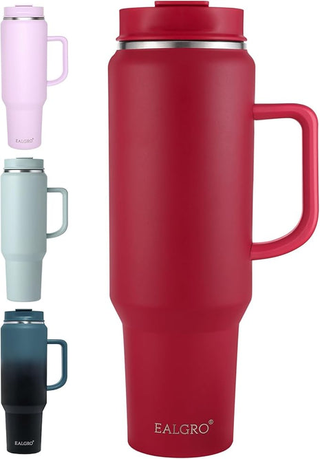 50 oz Tumbler with Handle, Insulated Tumblers with Lid and Straw, Large Metal Sports Water Bottle Jug, Thermal Stainless Steel Travel Coffee Mug Cup, Red