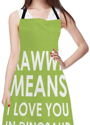 EKOBLA Rawwr Means I Love You In Dinosaur Aprons Funny Cute Phrase Green White Waterproof Resistant Chef Cooking Kitchen BBQ Adjustable Aprons for Women Men 27x31 Inch