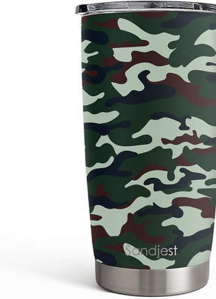 SANDJEST Camo Tumbler 20oz Stainless Steel Double Wall Insulated, Travel Coffee Cup Camouflage Gifts for Men Women, Hunting Lovers, Birthday Christmas
